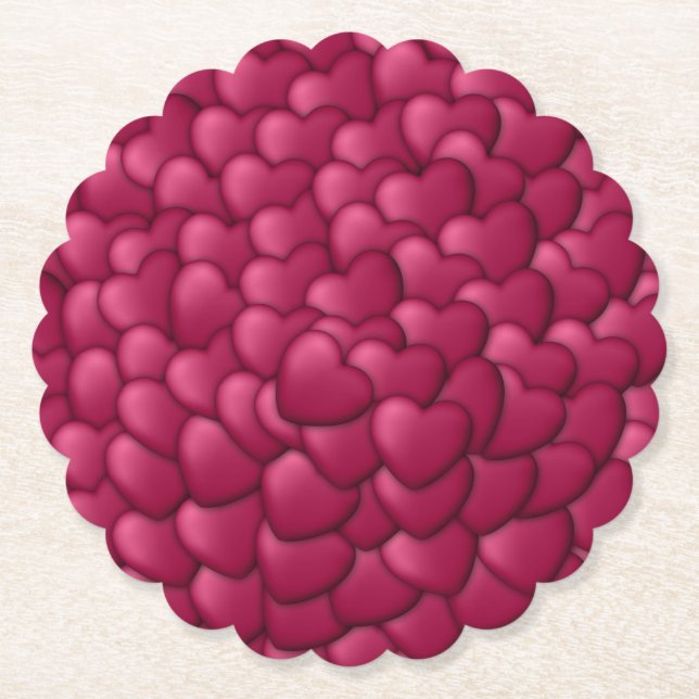 Hearts 3D Texture Red Pattern-32322 Paper Coaster (Front)