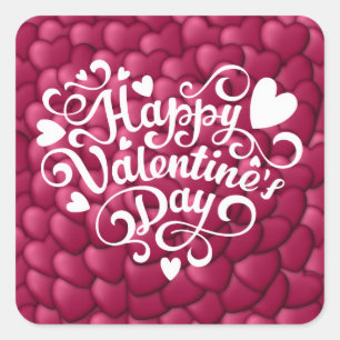 Hearts 3D Texture Red Pattern-32322 Square Sticker