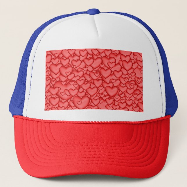 Hearts 3D Texture Red Pattern Trucker Hat (Front)