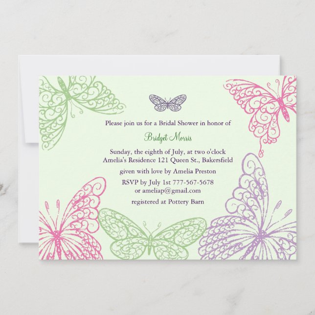Heart's a Flutter Bridal Shower Invitation (green) (Front)