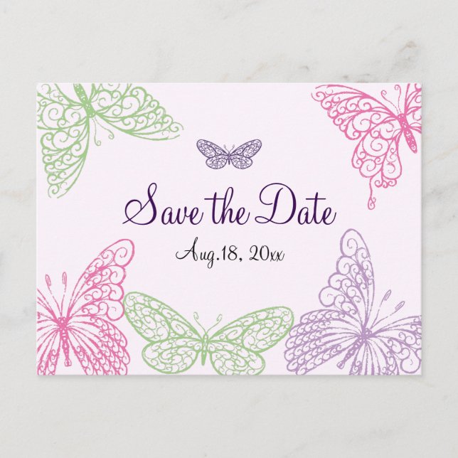 Heart's a Flutter Save the Date Announcement Postcard (Front)