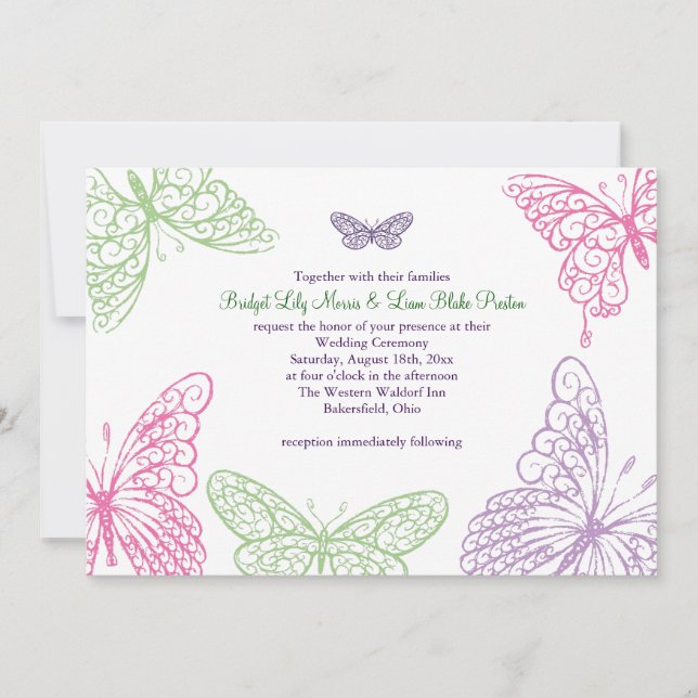 Heart's a Flutter Wedding Invitation 2 (Front)