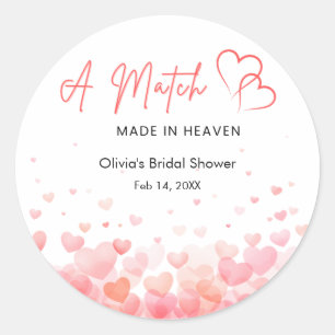 Hearts A Match Made in Heaven Bridal Shower  Classic Round Sticker