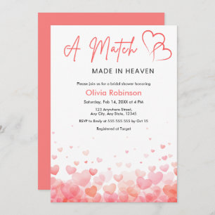 Hearts A Match Made in Heaven Bridal Shower  Invitation