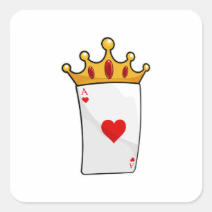 Hearts Ace with Queen Crown Square Sticker