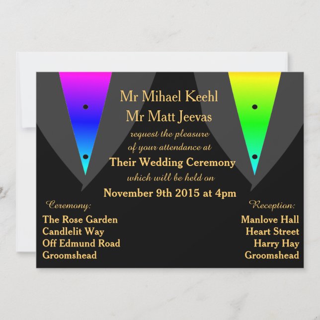 Hearts Aglow with Pride Gay Wedding Invitations (Front)