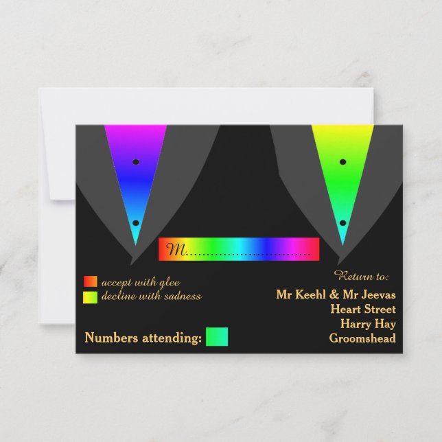 Hearts Aglow with Pride Gay Wedding RSVP (Front)