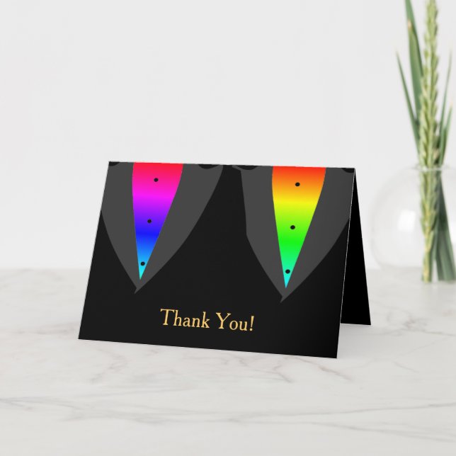 Hearts Aglow with Pride Gay Wedding Thank You Card (Front)