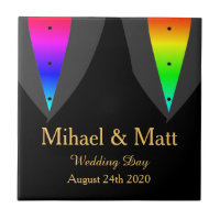 Hearts Aglow with Pride Tile Gift for Gay Weddings