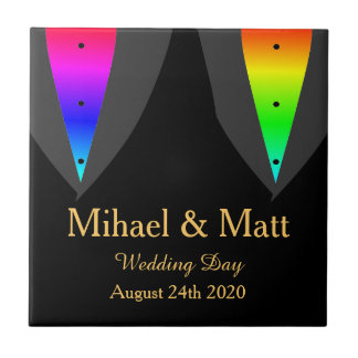 Hearts Aglow with Pride Tile Gift for Gay Weddings