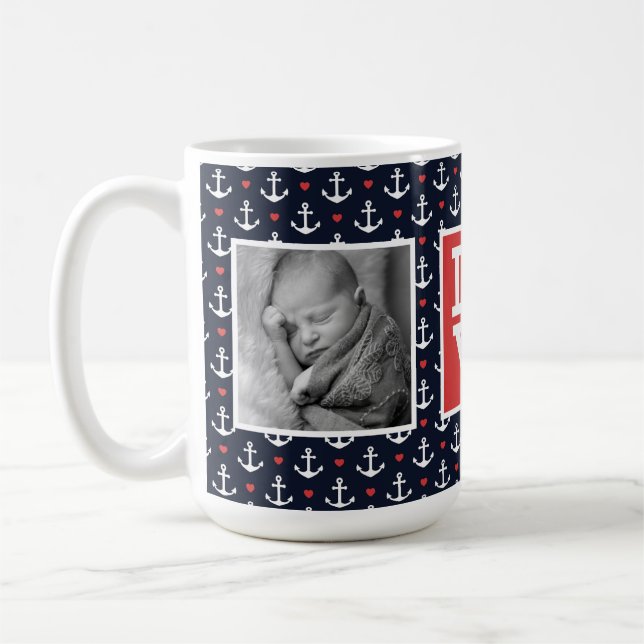 Hearts & Anchors Pattern | LOVE with Photos Coffee Mug (Left)
