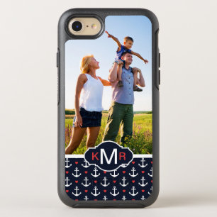 Hearts & Anchors Pattern   Your Photo & Monogram OtterBox Symmetry iPhone 8/7 Case