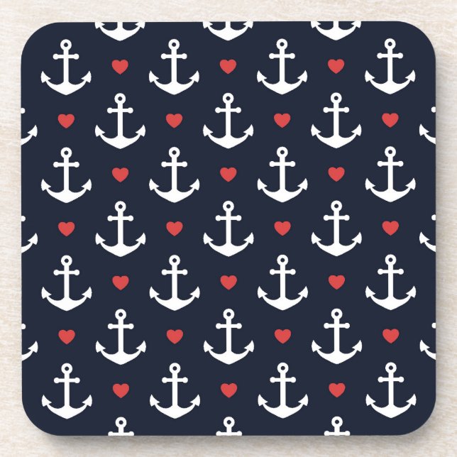 Hearts And Anchors Pattern Coaster (Front)