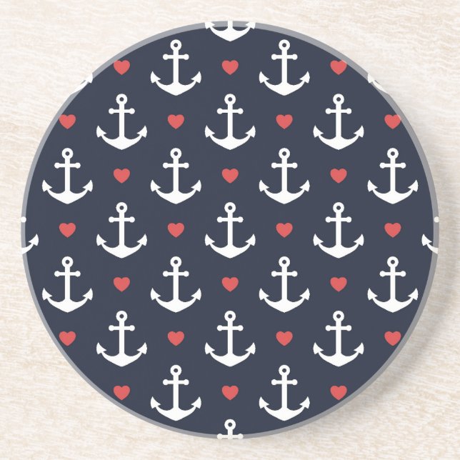 Hearts And Anchors Pattern Coaster (Front)