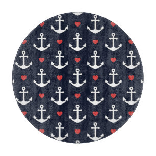 Hearts And Anchors Pattern Cutting Board