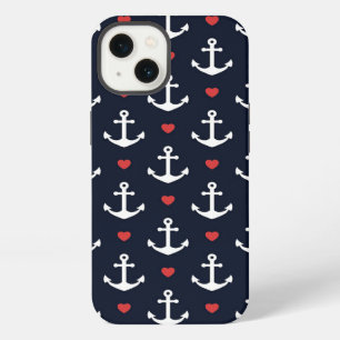Hearts And Anchors Pattern iPhone 13 Case