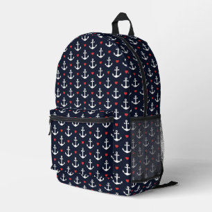 Hearts And Anchors Pattern Printed Backpack