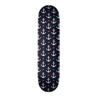 Hearts And Anchors Pattern Skateboard