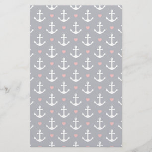 Hearts And Anchors Pattern Stationery