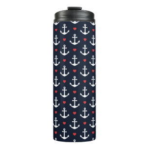Hearts And Anchors Pattern Thermal Tumbler