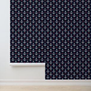 Hearts And Anchors Pattern Wallpaper