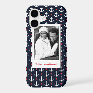 Hearts And Anchors Pattern Your Photo & Name