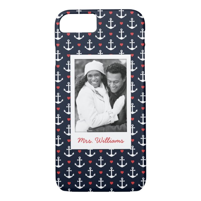 Hearts And Anchors Pattern | Your Photo & Name Case-Mate iPhone Case (Back)
