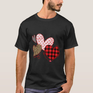 Hearts And Arrows Leopard Plaid Valentines Day Shi T-Shirt