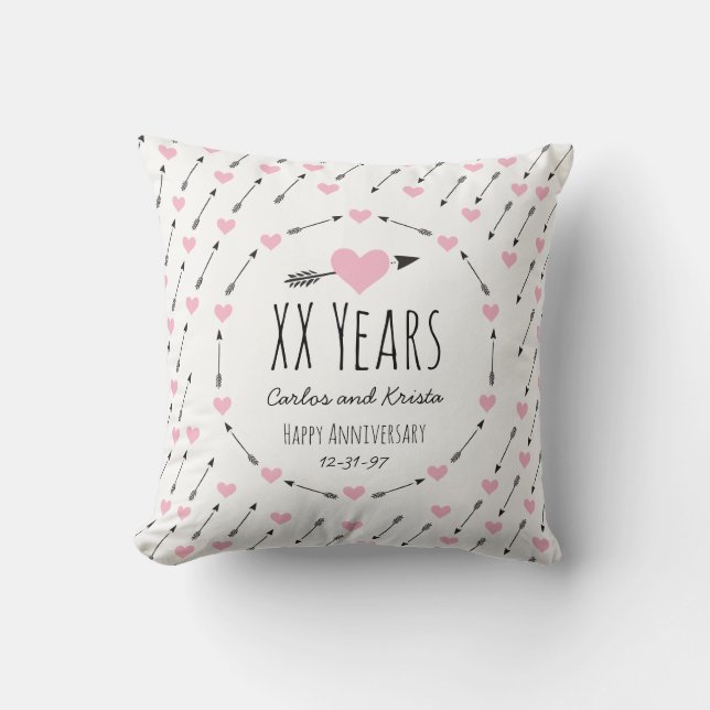 Hearts and Arrows Personalised Wedding Anniversary Cushion (Front)