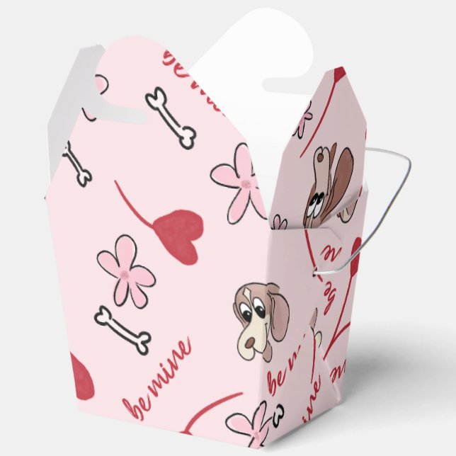 Hearts and Basset Hounds Pattern Design Favour Box (Open)