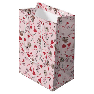 Hearts and Basset Hounds Pattern Design Medium Gift Bag
