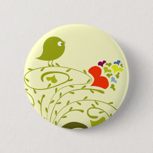 Hearts And Birdie On A Cute Tree 6 Cm Round Badge