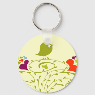 Hearts And Birdie On A Cute Tree Key Ring