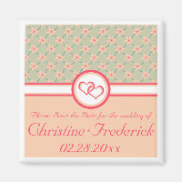 Hearts and Blossoms, square save the date magnet