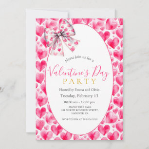 Hearts and Bow Valentine’s Day Party Invitation