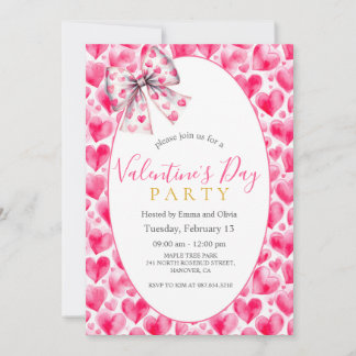 Hearts and Bow Valentine’s Day Party Invitation