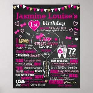 Hearts and bows First birthday chlkboard sign