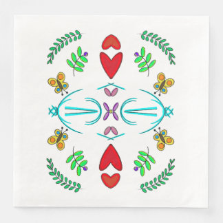 Hearts and Butterflies Folk Art Napkin