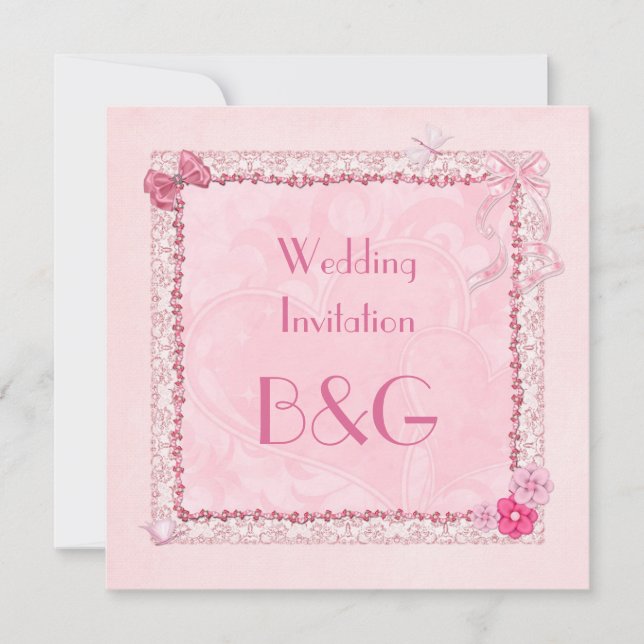 Hearts and butterflies square Wedding invitation (Front)
