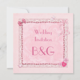 Hearts and butterflies square Wedding invitation