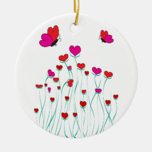 Hearts and Butterflies Valentine Love Ceramic Tree Decoration