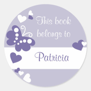 Hearts And Butterfly Custom Bookplate Labels