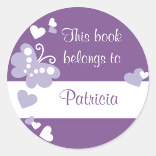 Hearts And Butterfly Custom Bookplate Labels