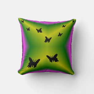 Hearts and Butterfly on purple green Rainbow-Art Cushion