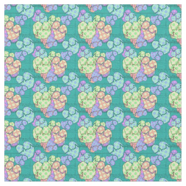 Hearts and Cardiac Rhythm Strips Fabric (Close Up)