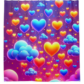Hearts and Clouds Design Shower Curtain
