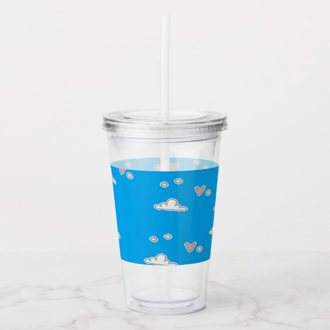 Hearts and clouds on blue  acrylic tumbler (Front)