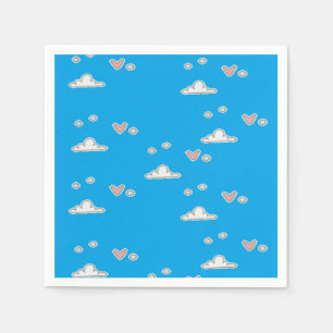 Hearts and clouds on blue napkin