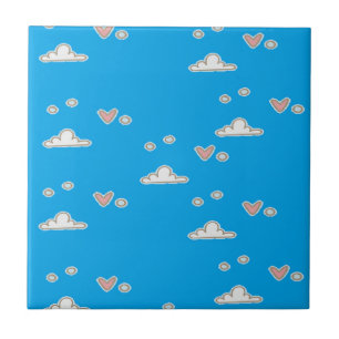Hearts and clouds on blue  tile