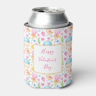 Hearts and Cupcakes Sweet Watercolor Pattern Can Cooler
